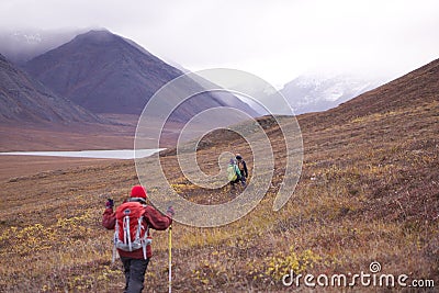 Scenery of people walking in the beautiful Gates of the Arctic National Park Editorial Stock Photo