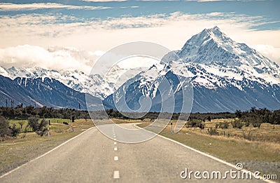 Scenery road or street travel to Mountains in New Zealand Stock Photo