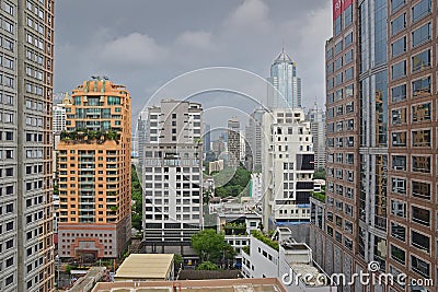 A view of concrete jungle highrise skyscraper buildings of Lumphini, Pathum Wan District, Bangkok, Thailand Editorial Stock Photo