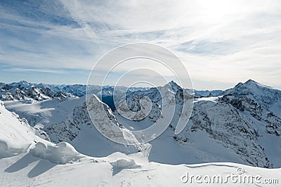 Scenery of snow covered mountains valley Titlis, Engelberg Stock Photo