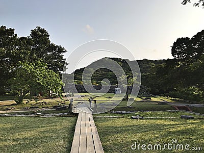 Scenery view of Nakijin-jo Site in Japan. Stock Photo