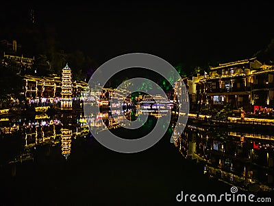 Scenery view in the night of fenghuang old town Stock Photo