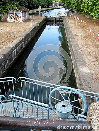 Scenery with water canal in Lille, France Editorial Stock Photo