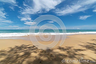 scenery white cloud in blue sky above long white beach Stock Photo