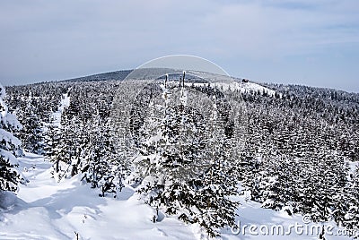 Scenery of winter Jeseniky mountains in Czech republic with Orlik hill Stock Photo