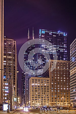 Scenes around city of CHicago Illinois at night Editorial Stock Photo