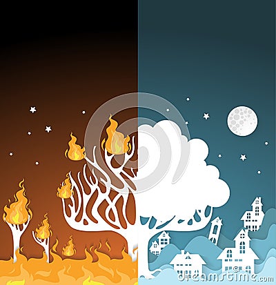 Scenes with forest fire and flood Vector Illustration