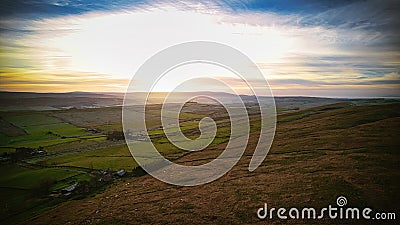 Scenic aerial landscape photo at Sycamore Gap in Northumberland Stock Photo