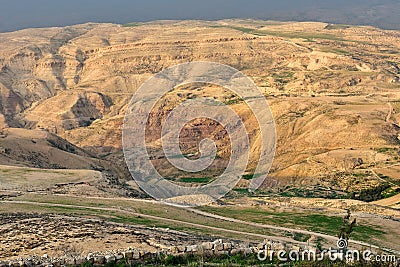 Scenic aerial view from biblical Mount Nebo in Jordan Stock Photo