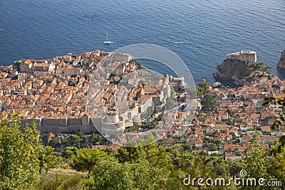 Scenic aerial view at famous Dubrovnik Riviera in Croatia, popular summer tourist destination and Game of Thrones scenery. Stock Photo