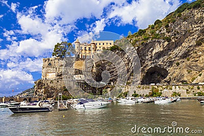 Scenic Amalfi coast - Maiori, view with castle. Italy Stock Photo