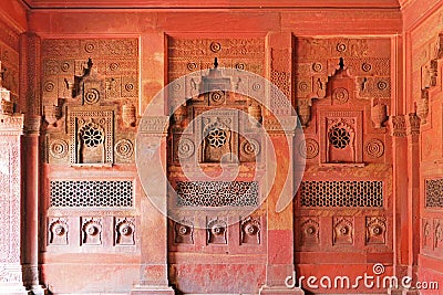 Scenic Architectural Details and Wall Decoration inside Agra Fort in Agra, Uttar Pradesh Region of India Stock Photo