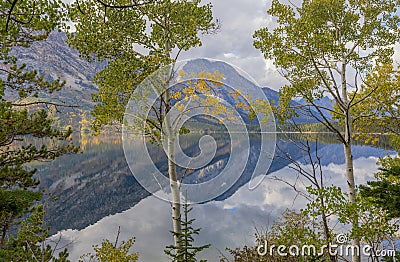 Scenic Autumn Landscape Reflection of the Tetons in Jenny Lake Stock Photo