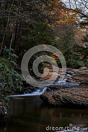 Scenic, Autumn View of Mountain Stream - Waterfall - Ohio Stock Photo
