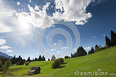 Scenic background of a beautiful green alpine past Stock Photo