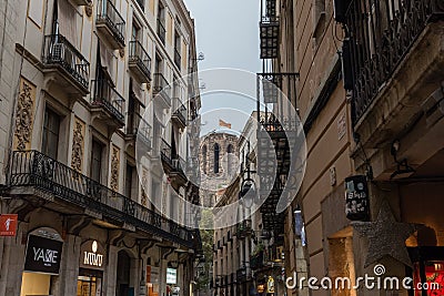 Scenic Barcelona Gothic Quarter vista on an overcast day Editorial Stock Photo
