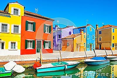 Scenic canal in Burano island, Venice, Italy Stock Photo