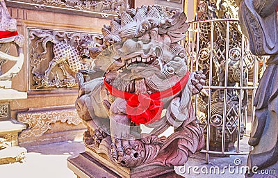 The statue of Chinese Guardian Lion, Kheng Hock Keong Temple, Yangon, Myanmar Stock Photo
