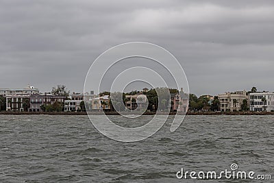 Scenic Charleston waterfront vista on a heavily overcast rainy day Stock Photo