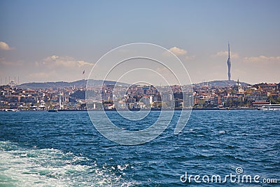 Scenic city view across Bosphorus strait in Istanbul, Turkey Editorial Stock Photo