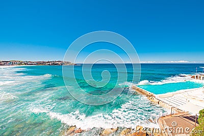 Scenic coastline with blue sky and sun Stock Photo