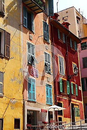 A scenic and colorful alley Building in Nice Editorial Stock Photo