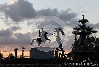 scenic early morning view to the equestrian statues of General Andrew Jackson, New Orleans Stock Photo