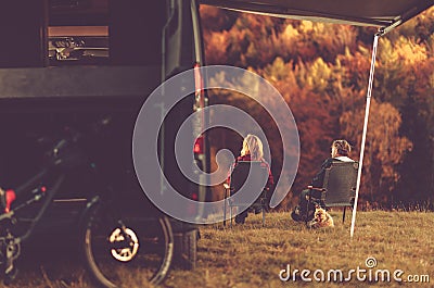 Scenic Fall Foliage RV Camper Camping Stock Photo