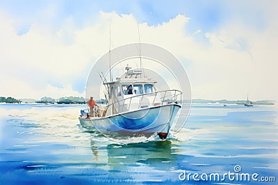 Scenic Fishing Trip with Colorful Boats. Stock Photo