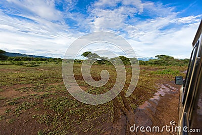 Scenic foggy of Maasai boma hut enclosure near Lake Magadi at Ngorongoro Crater in Tanzania, East Africa Stock Photo