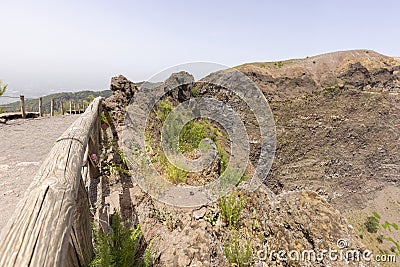Scenic footpath made of fine sharp volcanic tuff to the top of the Vesuvius volcano, Mount Vesuvius, Italy Stock Photo