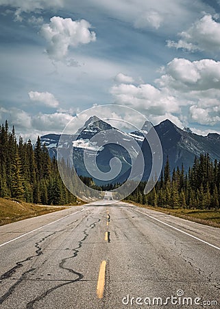 Scenic Icefields Pkwy traveling through Banff and Jasper National Park Stock Photo