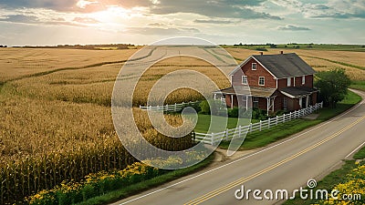 Scenic Iowa Cornfields Along Route in the United States. Concept Scenic Views, Iowa Cornfields, Stock Photo