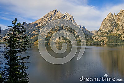 Scenic Jenny Lake Reflection Landscape in Fall Stock Photo