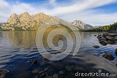 Scenic Jenny Lake Reflection Landscape Stock Photo