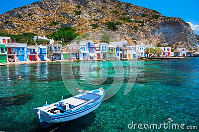 Scenic Klima village traditional Greek village by the sea. Editorial Stock Photo