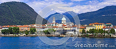 Scenic lakes of northen Italy - beautiful Lago Maggiore, Intra town Stock Photo