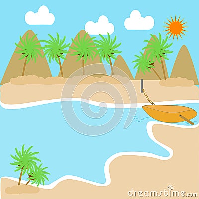 A scenic landscape with a beach. Vector Illustration