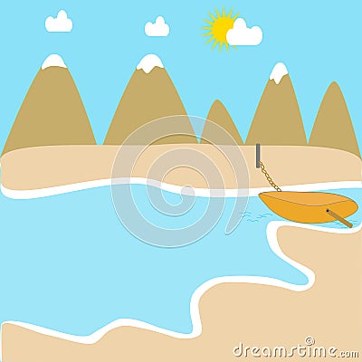 A scenic landscape with a beach. Vector Illustration