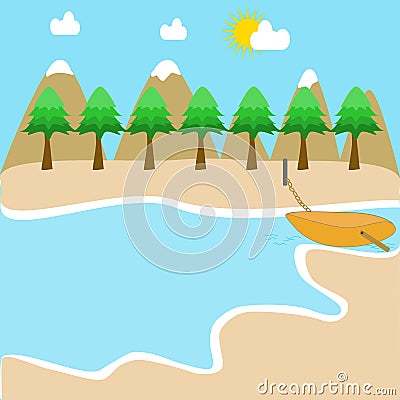 A scenic landscape with a beach. Vector Illustration
