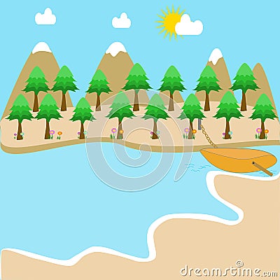 A scenic landscape with a beach. Vector Illustration