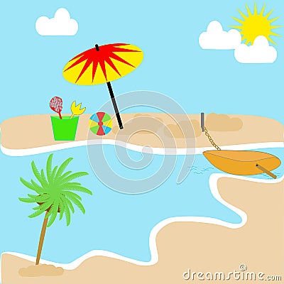 A scenic landscape with a beach Vector Illustration