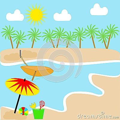A scenic landscape with a beach Vector Illustration