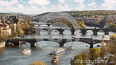 The bridges of the Moldava River in Prague Editorial Stock Photo