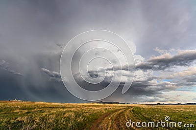 Scenic landscape with dramatic thunderstorm clouds in Montana Stock Photo