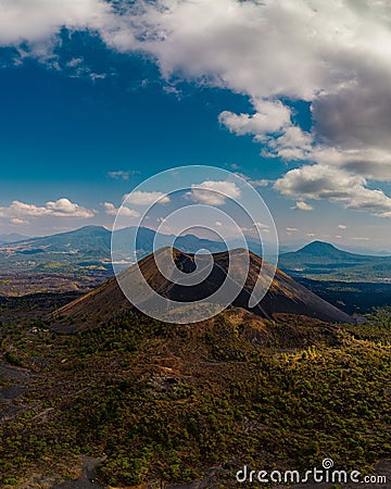 Scenic landscape of Paricutin Volcano surrounded by lush greenery Stock Photo