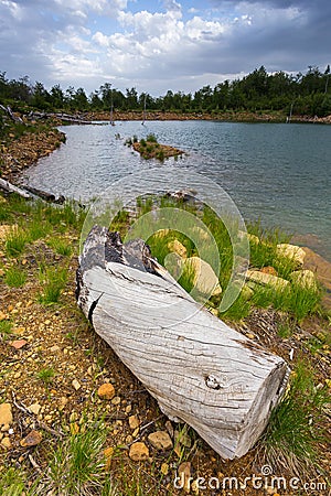 Scenic landscape view in Albanian mountain in cloudy day. Stock Photo