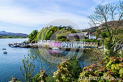 Harbour and colorful building in Potree, Isle Of Skye, Scotland Stock Photo