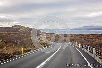 Scenic landscape view of Icelanding road and beatuiful areal view of the nature Stock Photo