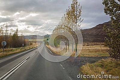 Scenic landscape view of Icelanding road and beatuiful areal view of the nature Stock Photo